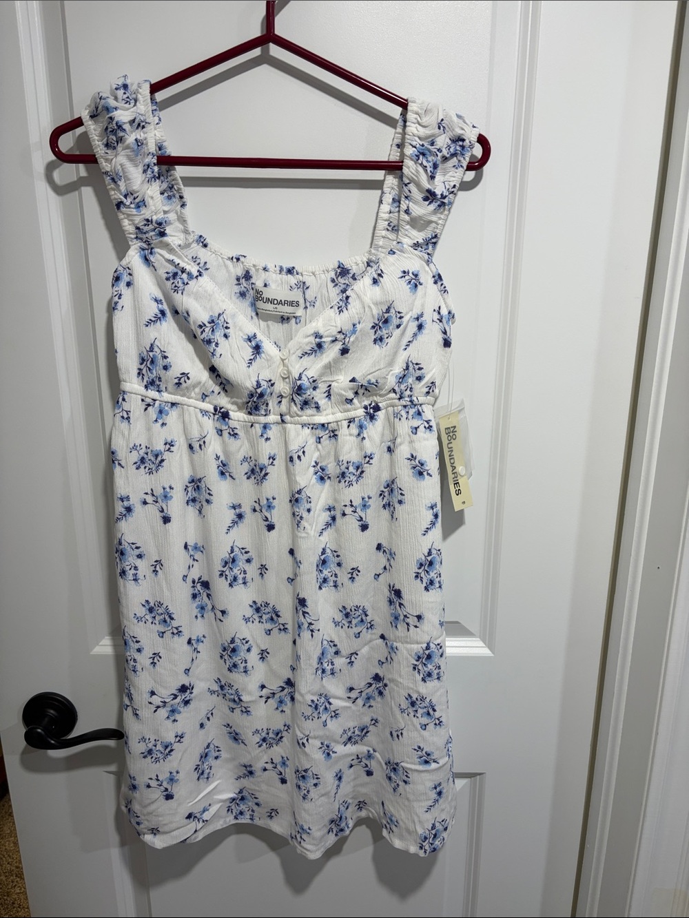 No Boundaries White Dress with Blue Floral Print